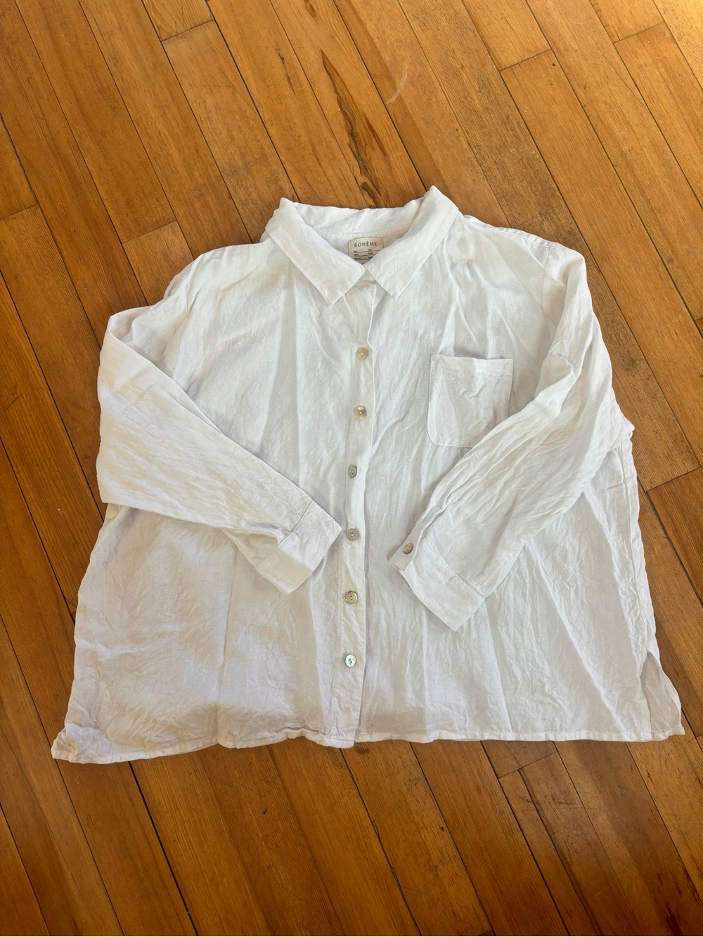 Boheme White Linen Button-Down Oxford Shirt